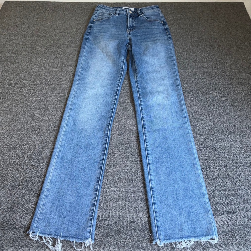 Risen Jeans Los Angeles High Rise Straight Leg Raw Hem Denim Sz 0/24 Minimalist